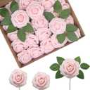 JOYLEX Artificial Flowers Realistic Roses, 100pcs Real Looking Fake Roses with Stem for DIY Wedding Bouquets Centerpieces Bridal Shower Party Home Romantic Decorations (Light Pink), Size Regular 3" - 100pcs