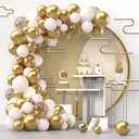 White Gold Confetti Balloons Arch Kit, 120 PCS 12in 10in 5in Latex Metallic Gold White and Gold Confetti Balloons Garland Arches Kit for Birthday, Wedding, Anniversary, Celebrations, Prom Bridal Shower Party Decoration