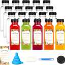 Moretoes 20pcs 12oz Plastic Juice Bottles with Caps, Empty Reusable Drink Containers with Labels, Clear Juice Bottles for Juicing Milk Smoothie Drinking and Other Beverages