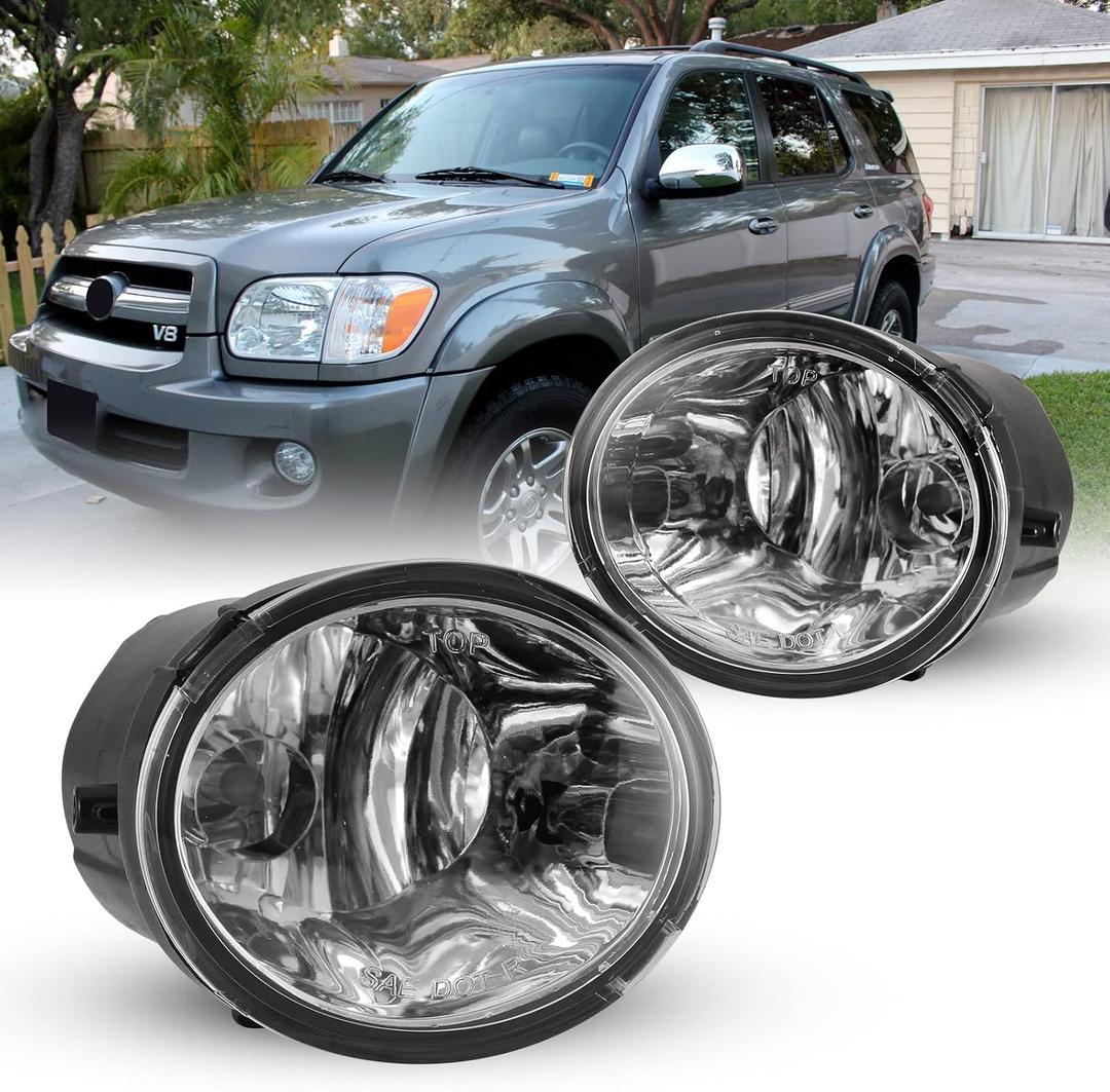 Fog Lights Compatible for Toyota Tundra 2000-2006 Sequoia 2001-2007 with Bulbs 9006 12V 51W Driving Lamps Replacement included Wiring Kit & Switch-1 Pair (Clear Lens)