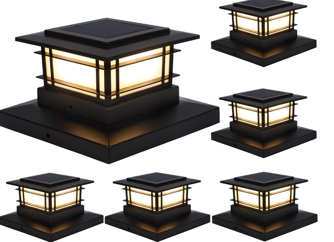 Dynaming 7 Pack Solar Post Cap Lights Outdoor, Fence Post Solar Lights Fit for 4x4 5x5 6x6 Vinyl/Wooden Posts, High Brightness Warm White SMD LED Lighting Decor for Garden Deck Patio