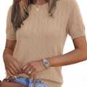 PRETTYGARDEN Women's 2026 Spring Short Sleeve Sweater Knit Going Out Tops Work Shirts Trendy Summer Business Casual Outfits (Brown, XL)