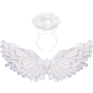 SzJias Angel Costume Wings for Girls Angel Costume Wings and Halo for Kids Halloween Christmas Eve