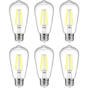 Ascher Vintage LED Edison Bulbs, 6W, Equivalent 60W, Non-Dimmable, Daylight 5000K, 700Lumens, ST58 Antique LED Filament Bulbs with 80+ CRI, E26 Medium Base, Clear Glass, Pack of 6