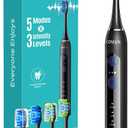 COSLUS C30 Electric Toothbrush for Adults: 3 Intensities & 5 Modes Customized for Effective Yet Gentle Ultra-Clean Feel, 2 Types of Heads for Gentle or Daily Care, Travel & Home Use, Black, 1PC