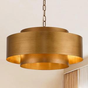20" Vintage Gold Metal Drum Chandelier, 4-Light Farmhouse Light Fixture
