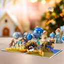 3 x Magic Ants 3D Pop-Up Nativity Christmas Card with Holy Family, Angels, Shepherds, Wise Men, Animals, Starry Night, Palm Trees, Religious Holiday Greeting Card