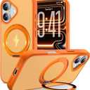 Misscase 360 Spin Magnetic Stand for iPhone 17 Case,[Fit for MagSafe][17FT Military Protection] Matte Translucent Shockproof Protective Cover for iPhone 17 Case with Stand 6.3", Orange