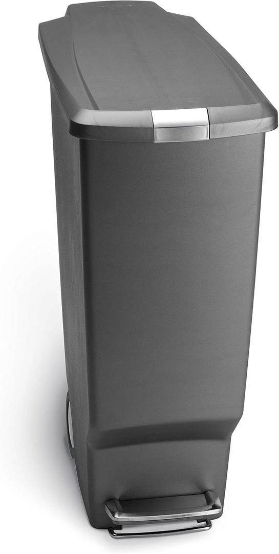 simplehuman 40 Liter / 10.6 Gallon Slim Kitchen Step Trash Can With Secure Slide Lock, Grey Plastic