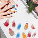 2 x French Tip Almond Press On Nails Long - Handmade 3D Pink Blue Design with Jelly Glue | Reusable Fake Nails for Women Daily (10Pcs M)