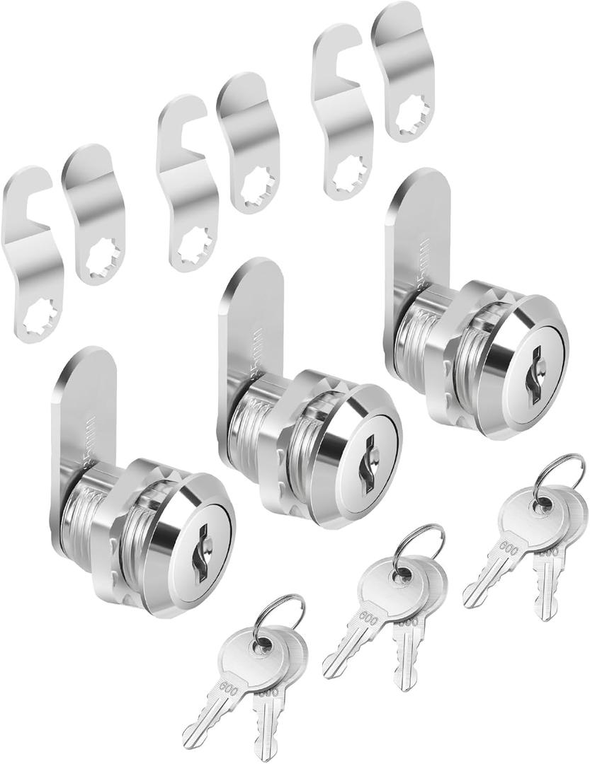 Bates- Cabinet Locks with Keys, 5/8" Long, 3 Pack, Cam Locks for Cabinets Keyed Alike, File Cabinet Lock With Key