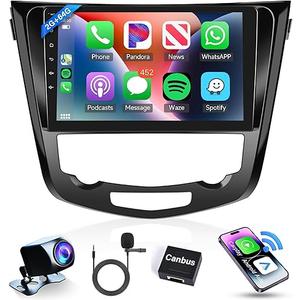 2+64G Android Car Radio for Nissan Rogue 2014-2018 X-Trail Qashqai Car Stereo with Wireless Carplay Android Auto, 10.1’’ Touch Screen Mirror Link WiFi GPS Bluetooth FM RDS EQ AHD Backup Camera SWC