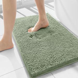 Smiry Luxury Chenille Bathroom Rugs 34x21, Extra Soft and Absorbent Shaggy Bath Mat, Machine Washable, Non-Slip Plush Carpet Runner for Tub, Shower, and Floor, Home Decor Accessories, Sage Green