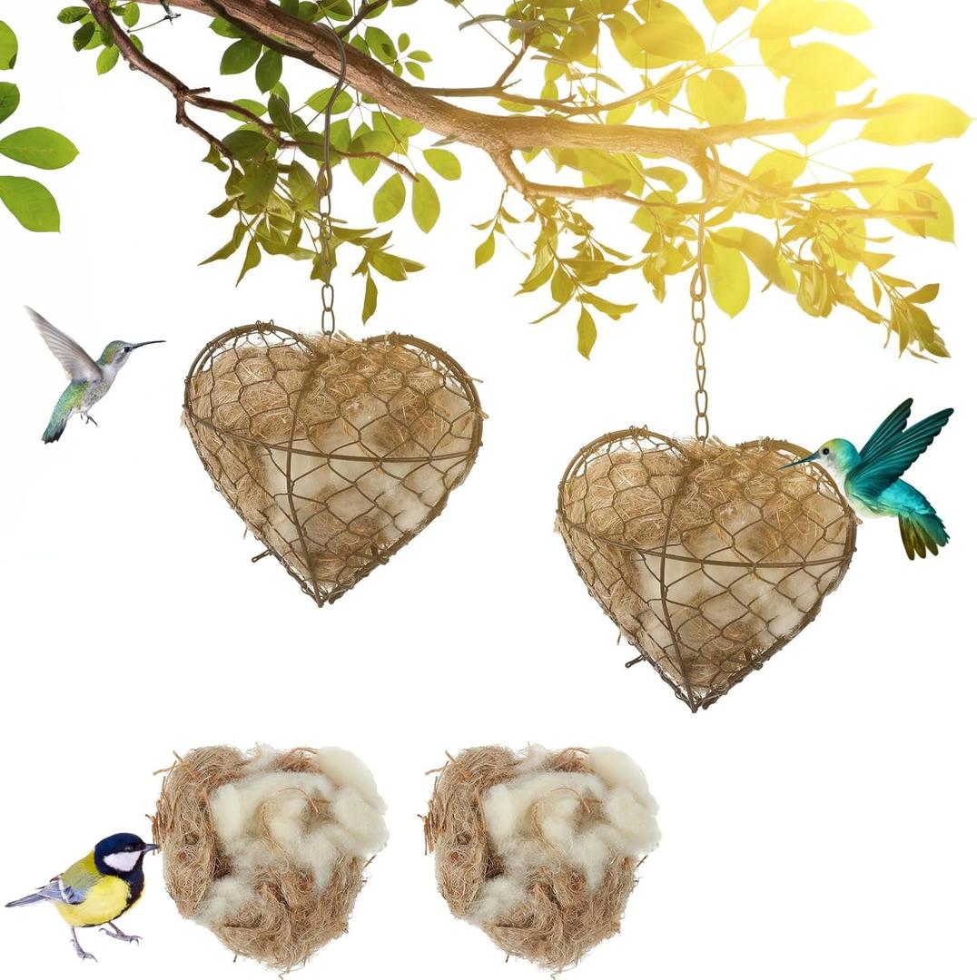 2 Pcs Bird Nest Material, 9 x 7 Inch Hummingbird Nest House Gift Design for Animal Lovers, Winter Fowl Gifts in Outdoor Indoor Patio Garden