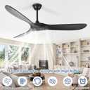52'' Solid Wood Ceiling Fan without Light,Modern Black Ceiling Fans with Remote Control,Quiet and Reversible DC Motor,Outdoor Ceiling Fan for Garage,Porch,Living Room,Bedroom