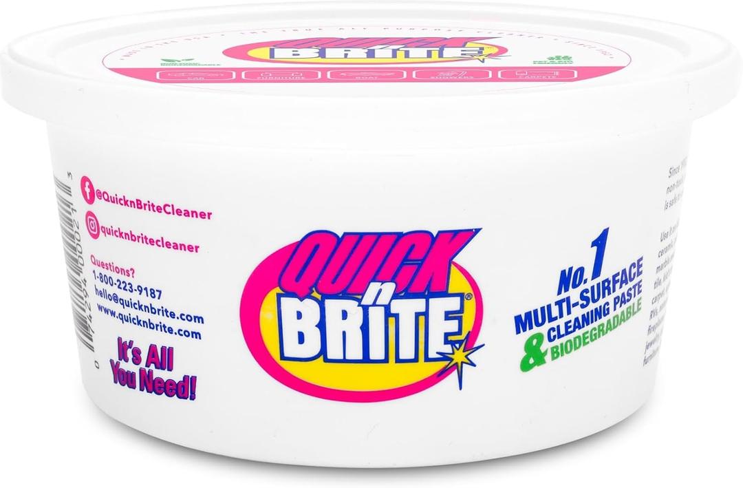 Quick 'n Brite All Purpose Cleaning Paste  Miracle Cleaner for Tough Stains, Biodegradable, Non-Toxic, Pet-Safe, Multi-Surface Stain Remover, Made in USA, 12 Oz