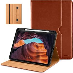 DTTO for iPad (A16) 11th Generation Case 11 Inch 2025, iPad 10th Generation Case 10.9 Inch 2022, Premium Leather Business Folio Stand Cover with Pencil Holder - Auto Wake/Sleep, Brown