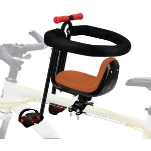 Front Mounted Child Bike Seat for Adult MTBInteractive Toddler Bicycle Carrier with Full Guardrail,Foot Pedals & Removable Foot Straps,Height Adjustable for Kids 15 Years (Up to 55lbs)