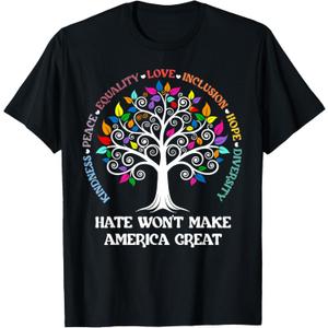Hate Won't Make America Great Kindness Peace Inclusion T-Shirt, Black 