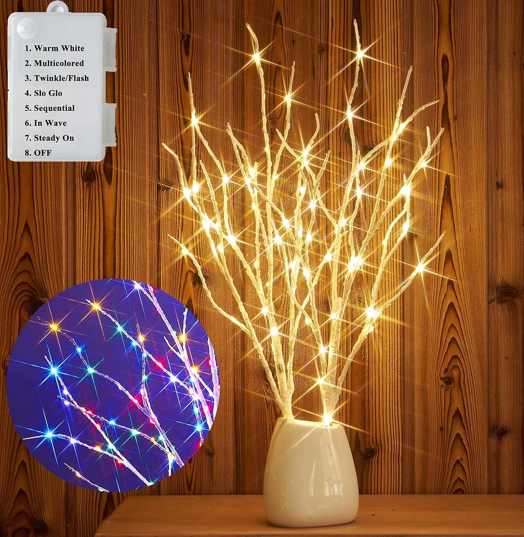 Hairui Lighted Birch Branches Battery Operated 70L 18IN Warm White and Multi Color Fairy Lights 8 Function for Halloween Home Christmas Decor Hairui Lighted Birch Branches Battery Operated 70L 18IN Warm White and Multi Color Fairy Lights 8 Function for Halloween Home Christmas Decor
