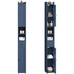 ChooChoo Narrow Bathroom Storage Cabinet with Adjustable Shelves, Tall Storage Cabinet with 2 Doors and 1 Drawer, Freestanding Cupboard for Small Spaces, Blue, 7.87"D x 7.87"W x 70.87"H