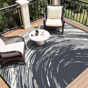 COCOER Modern Outdoor Rug 9x12 Reversible-Waterproof Outdoor Patio Rug-Quick Dry Outdoor Area Rugs Indoor Outdoor Rugs-Outside Rug Patio Decor for Porch Deck Balcony Backyard (Black)