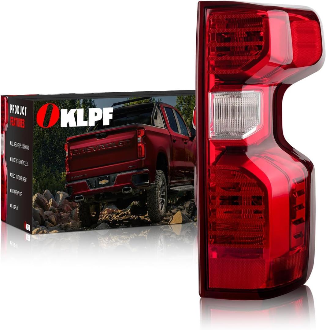 OKLPF Rear Brake Tail Lights Compatible With 2019 2020 2021 2022 2023 2024 Chevy Silverado 1500 2500HD 3500HD,Replacement Red Taillight Assembly,Included Bulbs and Harness,Right Passenger Side