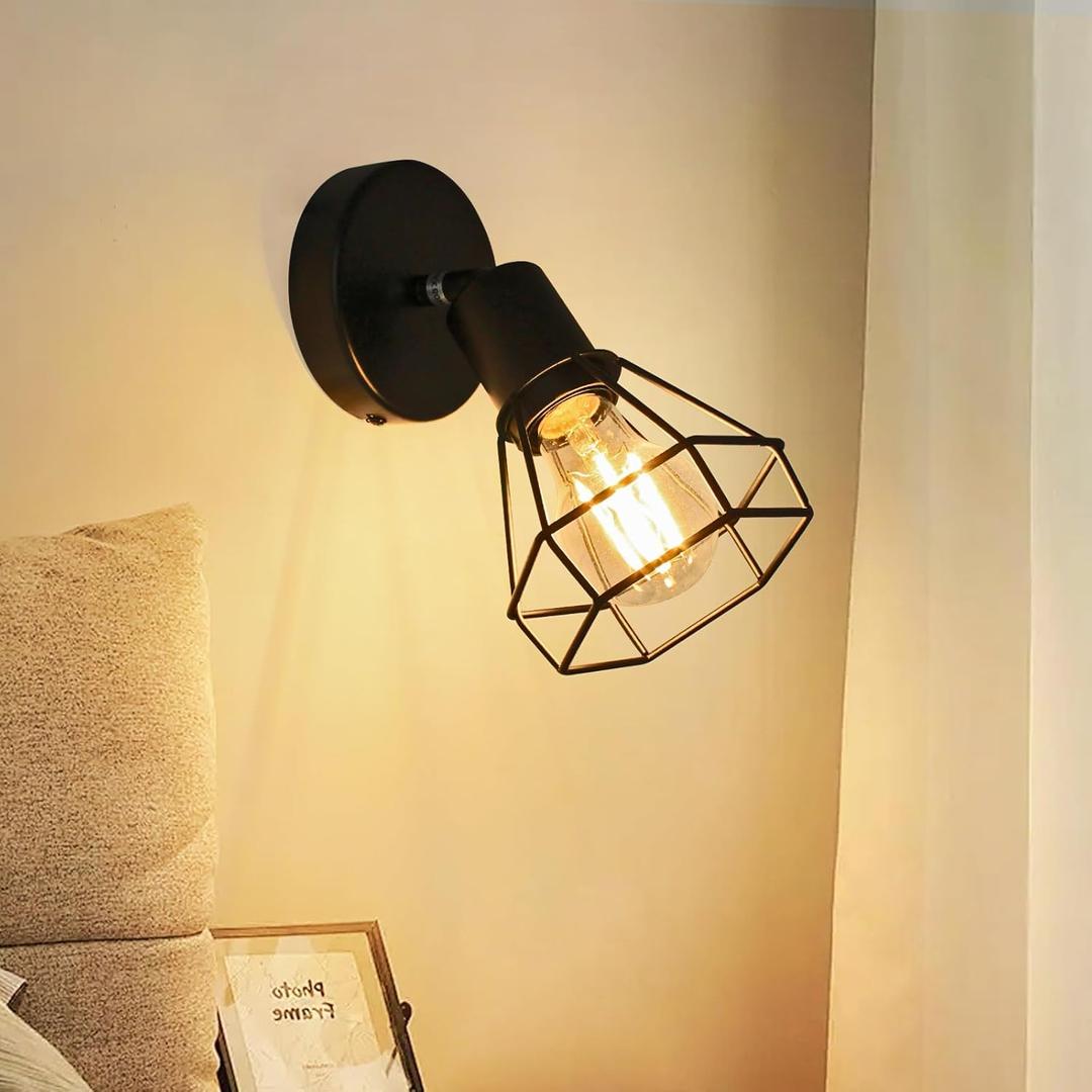 HiBay LED Track Lighting Fixture, 1-Light Adjustable Spot Light Ceiling Wall Mount, Black Geometric Metal Cage Industrial Spotlight Indoor for Kitchen, Dining, Bedroom, E26 Base (Bulb Not Included)