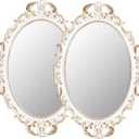 2 Pack - Vintage Decorative White Framed Mirror, Wall Hanging Mirrors & Tabletop Tray for Bedroom Living Room Dresser Decor, Oval- 9.6" W x 14.3" L (WHITE-2PACK)