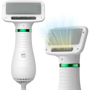 Dog Hair Dryer, 2-in-1 Dog Blow Dryer with Slicker Brush, 300W Pet Hair Dryer for Small and Medium-Sized Dogs and Cats, Dog Grooming Dryer Portable ＆ Adjustable Temperature White