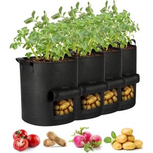 4 Packs 10 Gallon Potato Grow Bags, Heavy Duty Nonwoven Fabric Pots with Handles for Planting Vegetables, Flowers