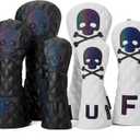 Skull and Crossbones Golf Club Head Covers Skeleton for Driver, Fairway Wood and Hybrid Soft Synthetic PU Leather Diamond Pattern Design Headcovers