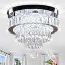 LEONTYNE 11.8 inch Modern Crystal Chandeliers Dimmable LED Ceiling Light Fixtures Stainless Steel Flush Mount Ceiling Chandelier Light for Bedroom Foyer Hallway Closet (Remote Control & App) (MC002-D-New)