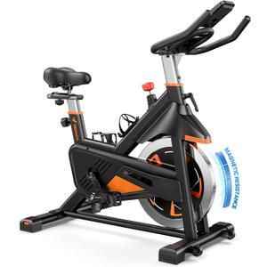 Merach Exercise Bike for Home Gym, Low Noise Stationary Bike with Brake Pad, Indoor Workout Bike with Self-Developed App, Tablet Mount and Fitness Courses for Weight Loss, 300 Lb Weight Capacity