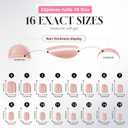 UNA GELLA Short Round Press on Nails - 32Pcs 16 Sizes Oval Nude Pink Fake Nails, Glossy Reusable Glue on Nails for Women, Durable Natural False Nails Kit for Small or Wide Nail Beds