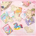 Leinuosen 24 Sets Unicorn Valentines Day Gifts Cards Wooden Painting Crafts Kit Unicorn Party Favors DIY Unfinished Wooden Crafts Exchange Gifts Cellophane Bags Markers