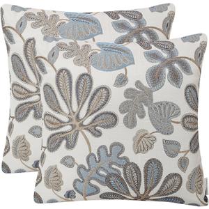 Mika Home Set of 2 Jacquard Tropical Leaf Pattern Throw Pillow Covers Decorative Pillowcase 20 X 20 Inches, Blue Cream