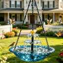 2026 Solar Powered Cascade Hanging Bird Bath Fountain, Outdoor Birdbath Water Pump Dispenser, Hummingbird Bath Shower Bowl Kit, Garden Yard Patio Backyard Decor (Blue)