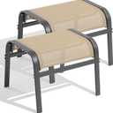 Outdoor Ottoman Set of 2, All Weather Outdoor Foot Stool with Supportive Textliene and Metal Frame, Stackable Oversized Outdoor Foot Rest for Furniture Patio Garden Pool, Beige