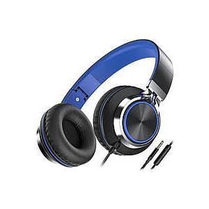 AC01 Headphones Wired Noise Isolating Over Ear Corded Stereo Headsets with Microphone Volume Control for Adults Teens 3.5mm for Cellphones, Tablets, Laptop, Chromebook (Black Blue) 