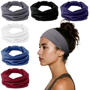 Headbands for Women, Wide Elastic Head Bands, Non-Slip Thick Hair Bands, Sports Stretchy Sweat Bands, Large Knotted Soft Headband for Washing Face, Makeup, Workout, Spa, Fashion