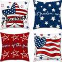 Hexagram 4th of July Pillow Covers 18x18 July 4th Decor Patriotic American Flag Throw Pillow Covers Set of 4 Decorations Star Independence Memorial Day Home Decor