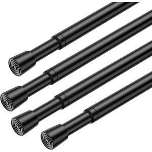 AIZESI Spring Tension Rods Adjustable Tension Curtain Rod Small Tension Rod No Drilling Expandable Spring Loaded Curtain Tension RodBlack,26" to 39"-4Pcs)