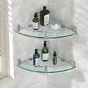 Glass Corner Shelves Tempered Bathroom Eestantes para Baos with Rail Wall Mounted Drill Hole for Corner Shower Shelf for Inside Shower 2 PackSliver