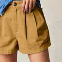 Allimy Womens 2026 Casual Summer Elastic Waist High Waist Pleated Button Zipped Shorts Wide Leg Trousers with Pockets (Brown, S)