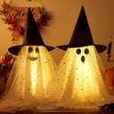 2Pcs Halloween Ghosts Decorations Indoor - Light Up Ghost Crafts with Sequined Netting, Cute Halloween Party Decorations, Spooky Ghost Decor for Home Table Fireplace Kitchen and Office