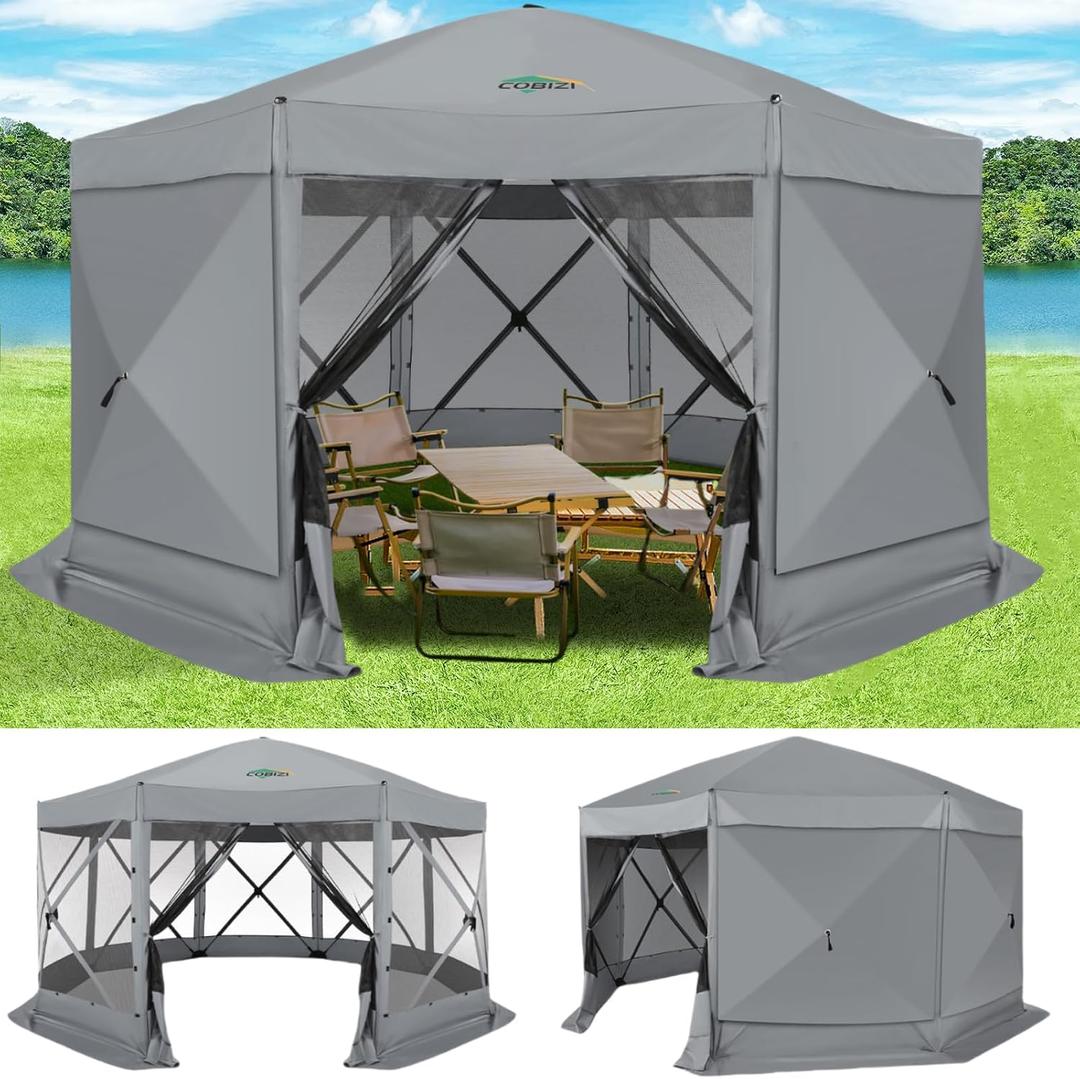 COBIZI 15x15 FT Pop Up Gazebo - Canopy Tent, Large Gazebos On Clearance with Sidewalls, Screened in Gazebo,carpas para Patio,Portable Screen Tents for 12-15 Persons Outdoor Camping, Backyard, Gray