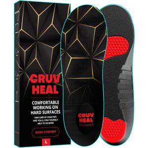 CRUVHEAL Work Pro Comfort Insoles - Shock Absorption - Low Arch - Cushioning Anti Fatigue Shoe Insert Men Women - Non-Slip - Soft Comfortable Work Boot Insoles - Foot Pain Relief (L, Black)