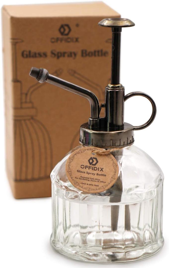OFFIDIX Transparent Glass Watering Spray Bottle,Plant Mister with Plastic Bronze Plastic Top Pump, Glass Small Watering Can for Indoor Potted Plant, Outdoor Indoor Garden, Plants, Cleaning Solutions, Color: B-transparent