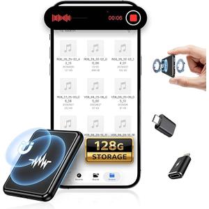 128G (9800 Hour) Voice Activated Recorder, DoubleSided Magnetic Voice Recorder with Playback, Audio Recorder with AIIntelligent Noise Reduction, 70H Continuous for Lectures, Meetings